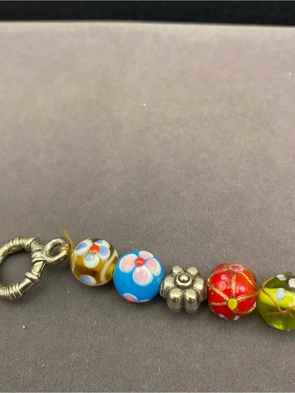 Glass Floral Glass Beads with Millefiori style and toggle clasp - Bracelet